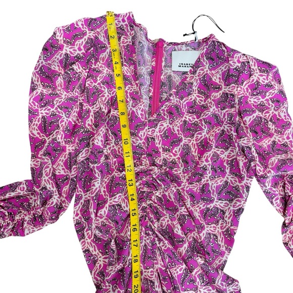 ISABEL MARANT Albini gathered printed silk-blend midi  Floral Pink Dress NEW - Picture 7 of 9